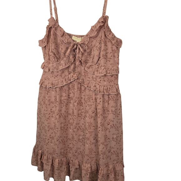 THIRTY/THIRTY Dresses & Skirts - THIRTY/THIRTY Floral Ruffle Cami Mini Dress Women L Dusty Pink Cottage. BOHO NEW